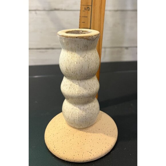 Handmade Pottery Candlestick Holder Cream/Beige Stick Glazed base Unglazed - Picture 6 of 8